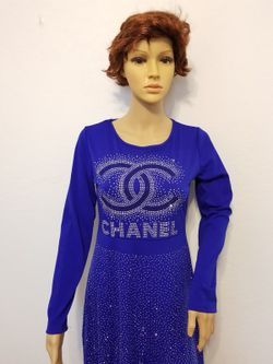 Blue chanel crew-neck long-sleeved dress