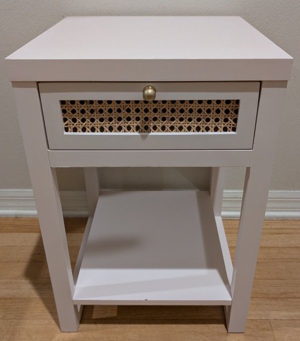 White and Rattan Side Table
