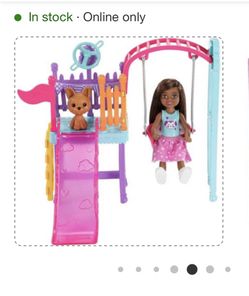 Barbie Chelsea And Pet Doll Set With Playground