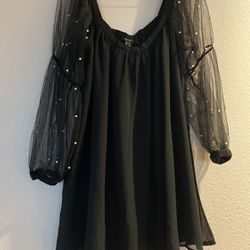 Black Dress With Pearls, Long Sleeves 