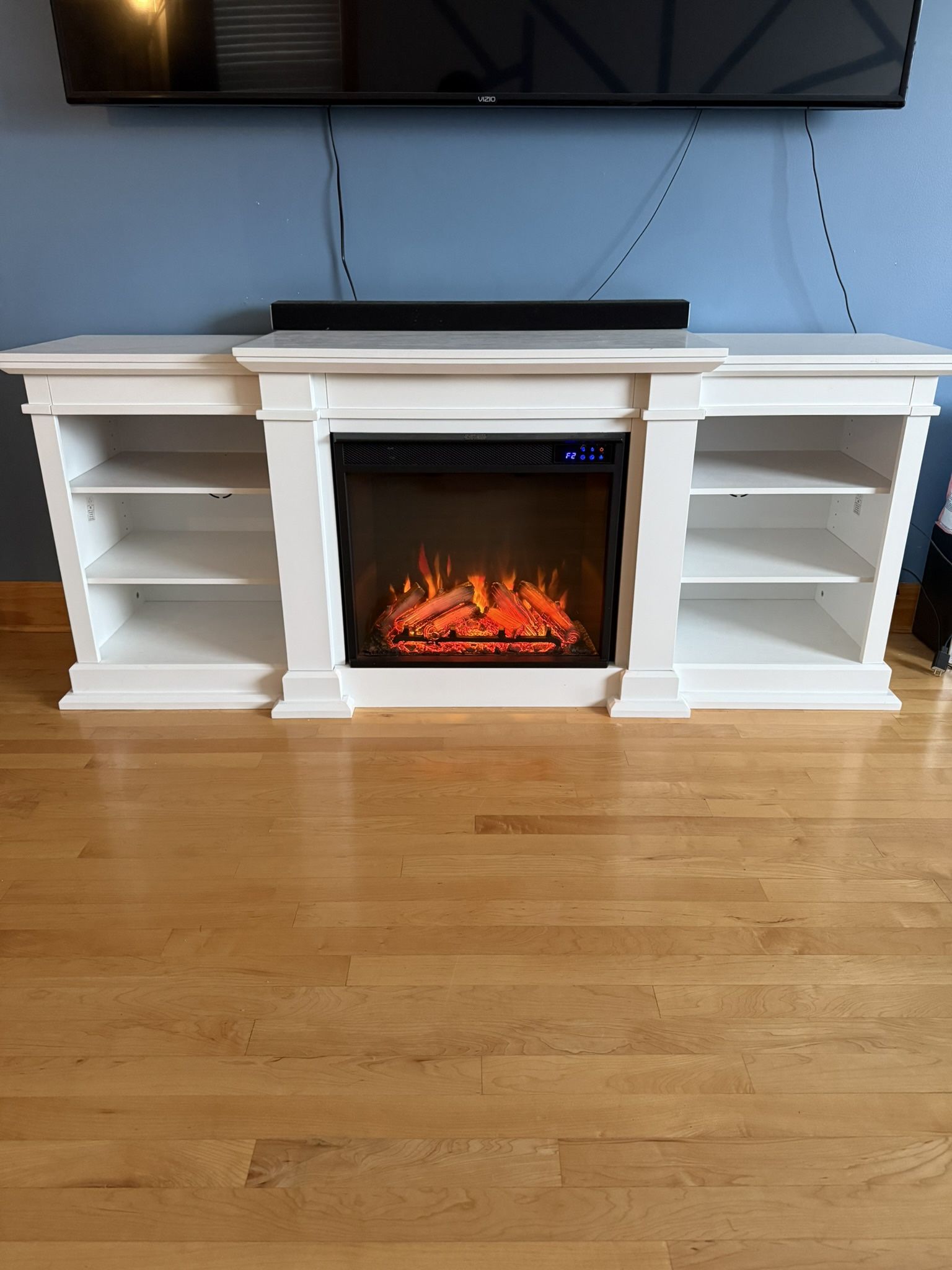 Real Flame 71.75-in W White TV Stand with LED Flat wall Electric Fireplace with Remote Control