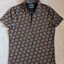 Express Men's Black & Brown Patterned Polo