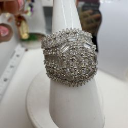 925 sterling silver ring 3pcs size #7 cubic zirconia stones Italian  solid silver ((anillo de plata Italiana Alta calidad piedras de zirconia talla #7