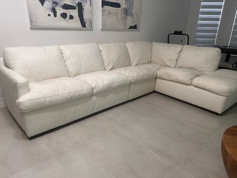White Leather L-Shaped Sectional Sofa