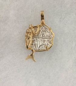 Gorgeous Atocha silver coin pendant in 14k solid gold bezel
