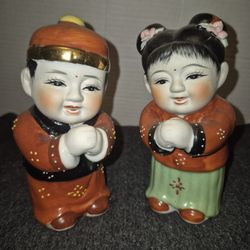 Vintage Golden Boy and Jade Girl Chinese porcelain Lucky Children