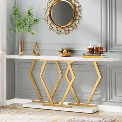 70.9" Console Table, Modern Sofa Table with Faux Marble Tabletop