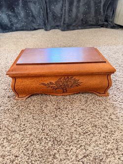 Vintage Style Wooden Jewelry Box with Mirror & Green Velvet Interior