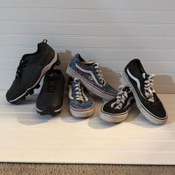 2 Pairs Of  Boy Size 6 Vans And 1 Pair Of Cleats