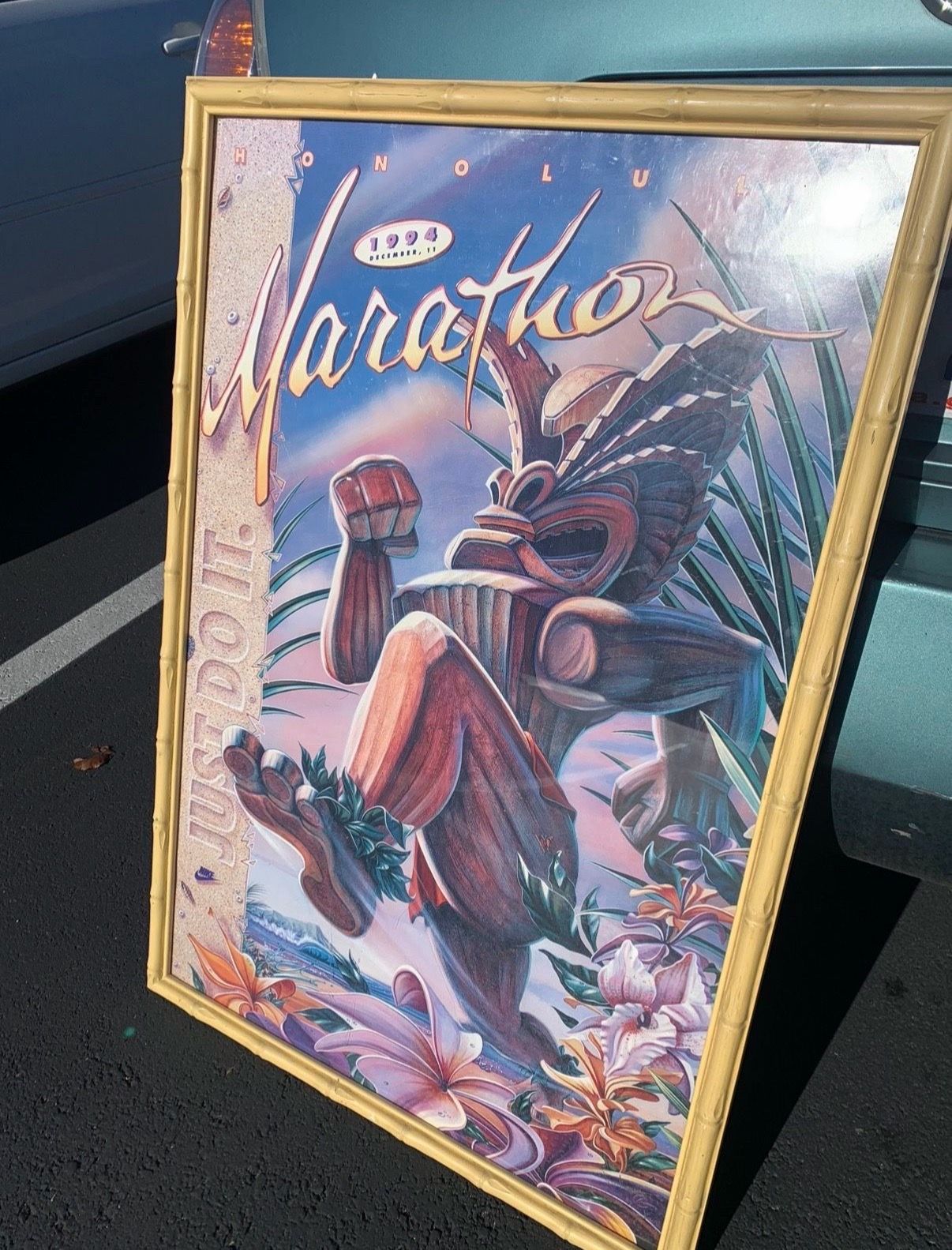 NIKE - JUST DO IT - Very Rare Honolulu Marathon Poster Framed December 11, 1994 Original