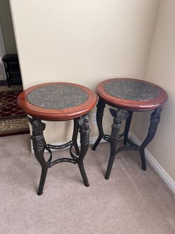Design Toscano Marble-Topped Hardwood Side Table