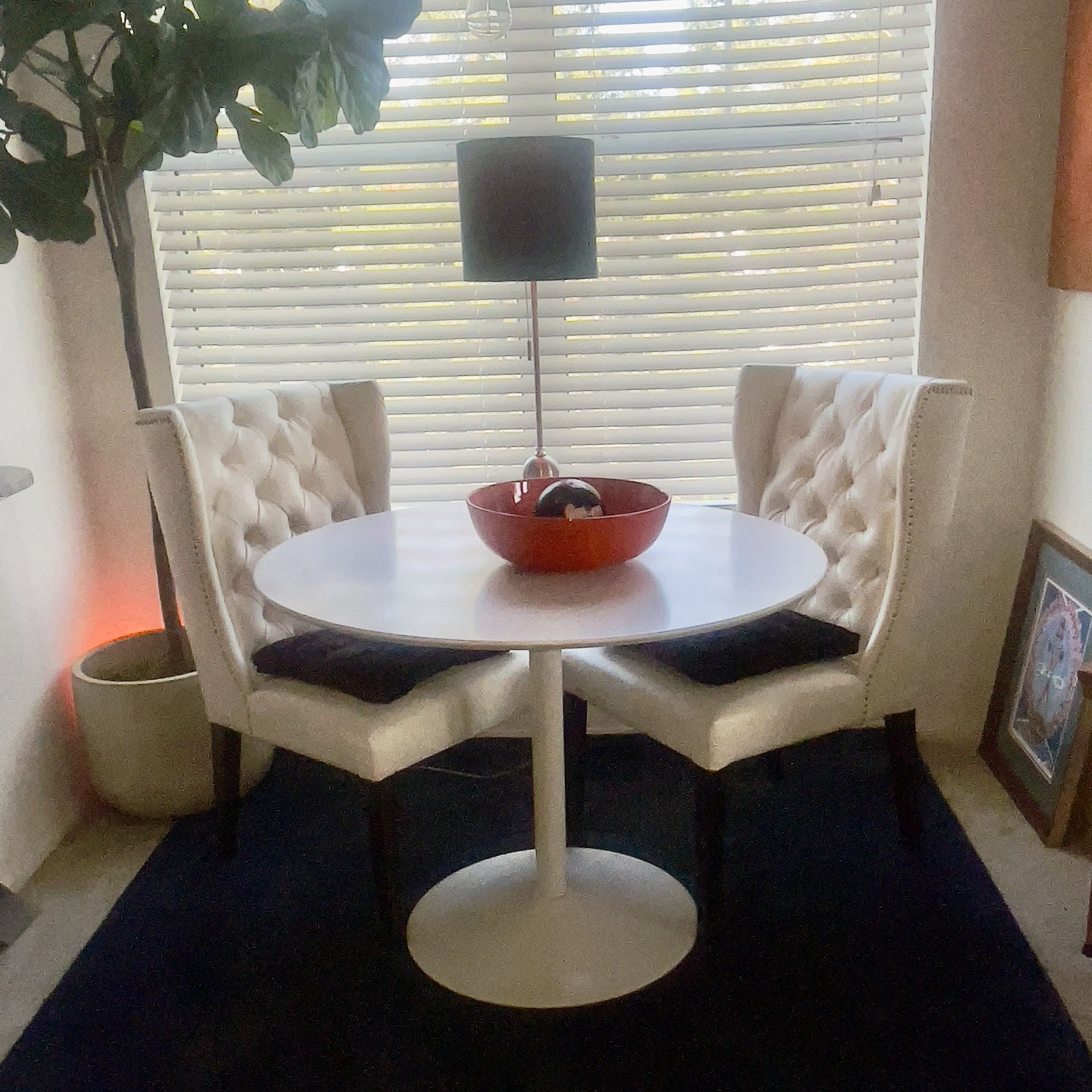 MOVING SALE • 4 DAYS ONLY  • ENDS NOV 27 • All PRICES REDUCED•  SET Of 2 REGENT  WINGBACK CHAIRS + CRATE & BARREL /CB2 WHITE ODYSSEY TABLE 