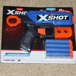 Zuru XShot Kickback Toy Dart Gun Blaster Foam Gun Blue (+ 8 Darts) NEW
