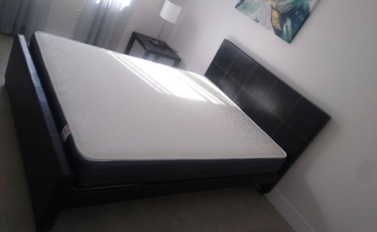 Queen Size Bed. frame new in the box with the mattress free delivery   