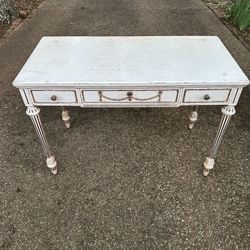 Distressed White Washed Library Desk Side Table 