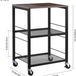 3 Tier Rolling Cart, Brown Kitchen Carts on Wheels with Storage, Multifunctional Utility Cart for Kitchen, Bathroom, Living Room, Bar, Office