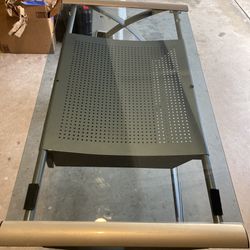 Glass Desk Gray Metal  Adjustable Legs