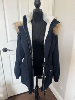 Navy Parka Jacket with Faux Fur Hood