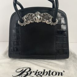 Brighton Chantilly Black Leather Croc Handbag Brighton, Chantilly, black, leather, croc 