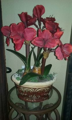 Flowers in ceramic vase.