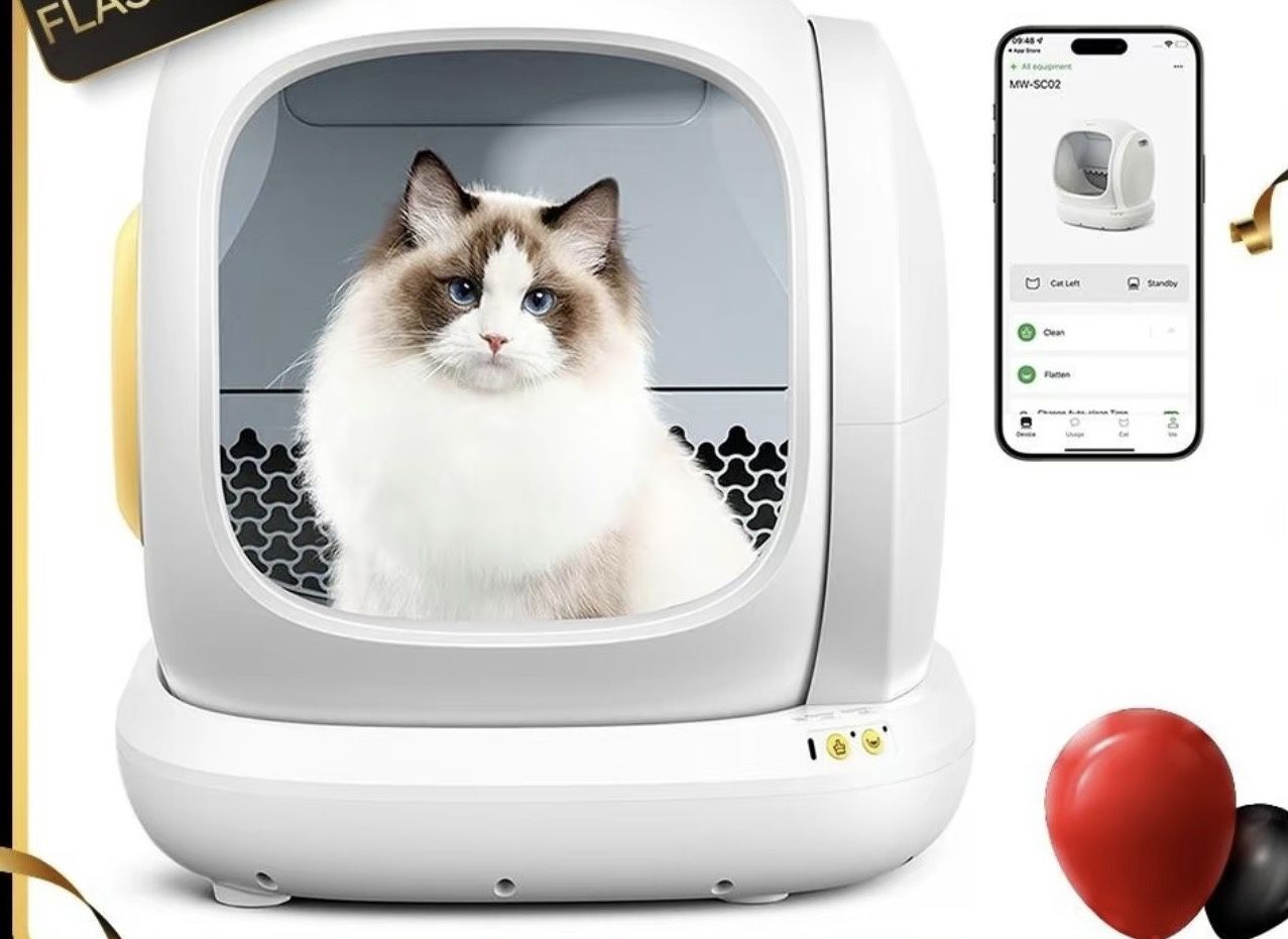 MeoWant SCO2 75L Large Self- Cleaning Cat Litter Box with APP Control, Odor Removal, Anti-Pinch Design, and Easy Installation