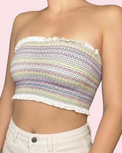 Multi-colored triangle patterned tube top with elastic band
