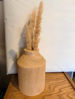 Boho Wood Vase with Pampas Grass – Neutral Home Decor