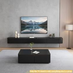 Modern Floating TV Stand | Wall-Mounted Entertainment Media110in Console | Large Storage TV Bench for Living Room & Office (Black)