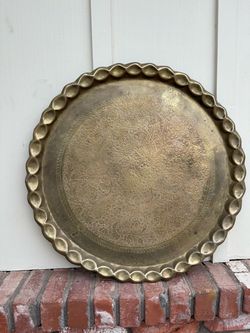 Vintage Etched Brass Scalloped Tray