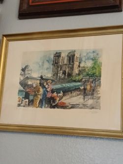 Framed M. Beders Colored Etching (Eau Forte) Norte Dame De Paris