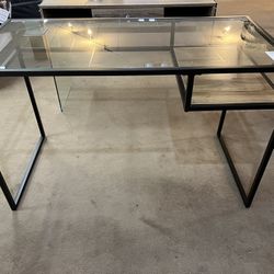 NEW💥Tempered Glass Top Desk, Black Metal Legs w/shelf  🔥BIG SALE🔥Everything is 50%OFF 🔥