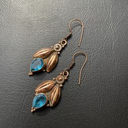 Copper and glass drop down Earrings