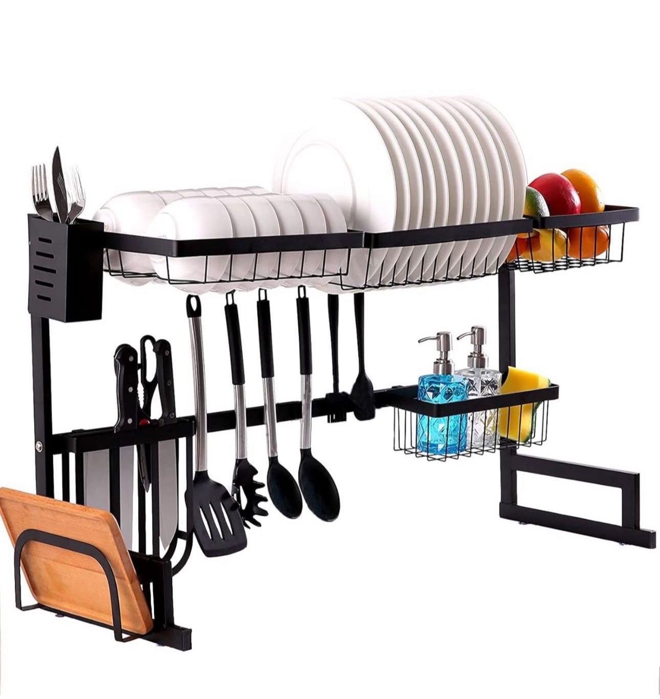 Over The Sink Dish Drying Rack, Large 2 Tier Dish Dryer Rack for Kitchen Organization Storage Shelf Dish Dryer Rack Utensils Holder for Countertop wit