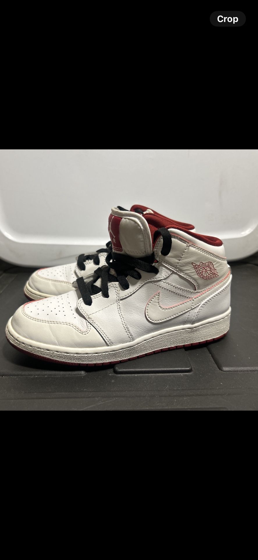 Pre-owned Air Jordan 1 Mid White / Red Size~5 YOUTH