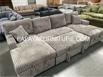 120” Large sectional, Sectional sofa With Pull-out Bed, Sofabed, Sofa Bed, Sectional Couch, Corduroy Sectional,Plush Sectional Large Couch, Gray Sofa