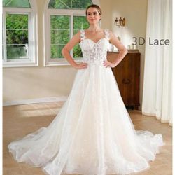 Corset Style Floral Lace A Line Wedding Dress
