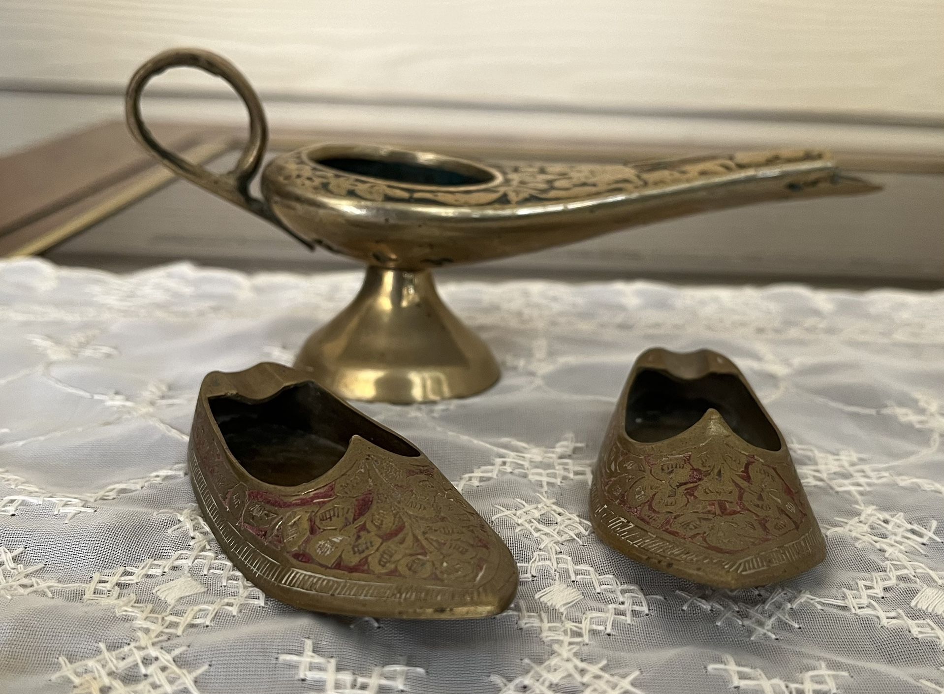 Vintage Brass Aladdin’s Lamp And Shoes