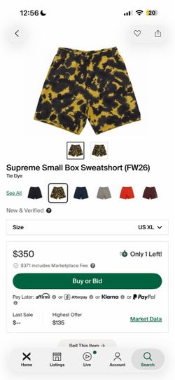 Supreme small box logo sweatshorts shorts yellow tie dye  XL