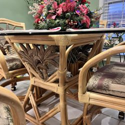 Donnet Table 4 Chairs, Glass Top Tropical Theme