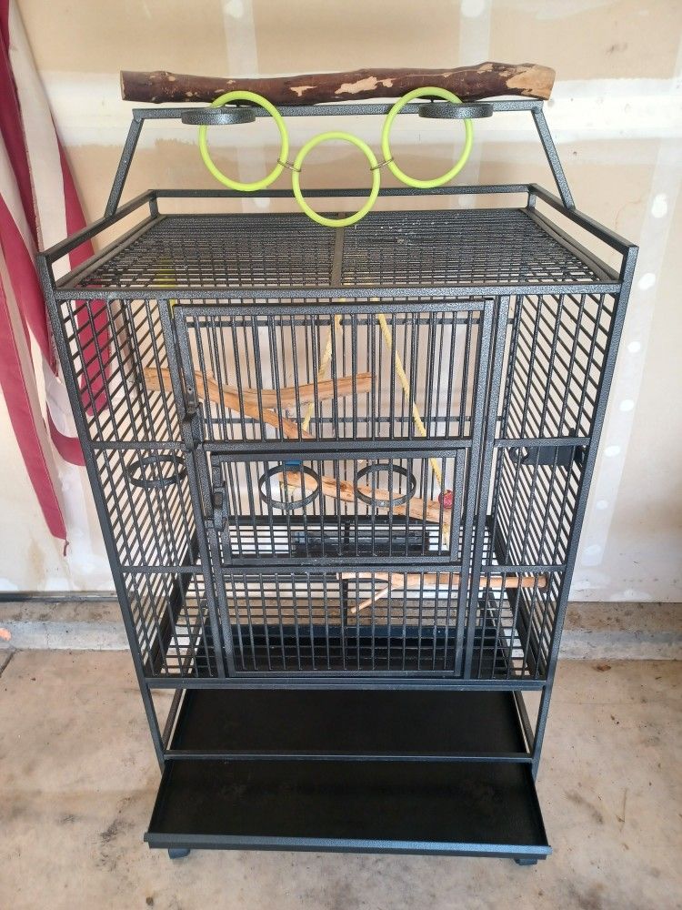 Wrought Iron Bird Cage, Black Hammertone