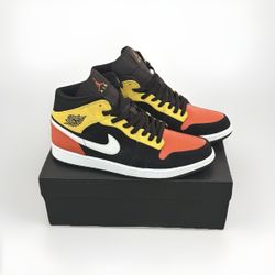 Nike Air Jordan 1 Mid SE Black Team Orange Amarillo Men's Size 11