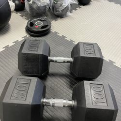 Hexagonal Rubber Dumbbells 100lbs Each Brand New