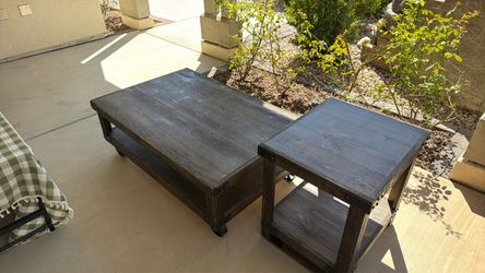 Rustic Coffee Table and matching End Table With Metal Accents