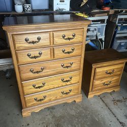 All Wood 5 Drawer Dresser And 2 Drawer Nightstand
