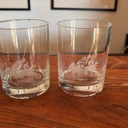 Set Of Two Ralph Lauren Polo Scene Etched Vintage 