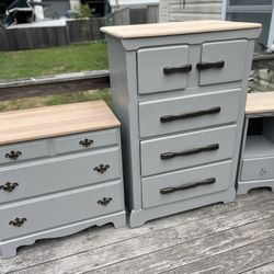 Solid Wood 3 Piece Dresser And End Table Set 