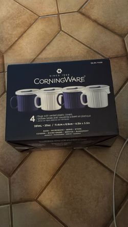 Corning ware 20 oz. stoneware mugs with lids