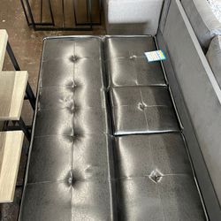 Black Leather Futon with Drop Down Console