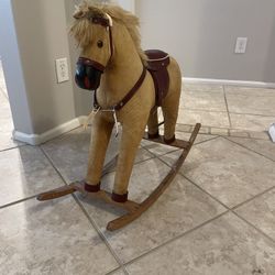 Vintage Rocking Horse Corduroy and Wood