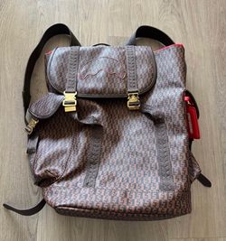 Sprayground Brown Monogram Buckle Backpack with Red Interior